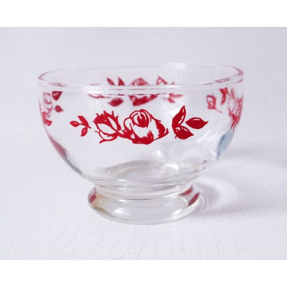 4 Sets of Dessert Bowls With Under Plate Red Rose Design Dominion Glass Vintage - Picture 3 of 6